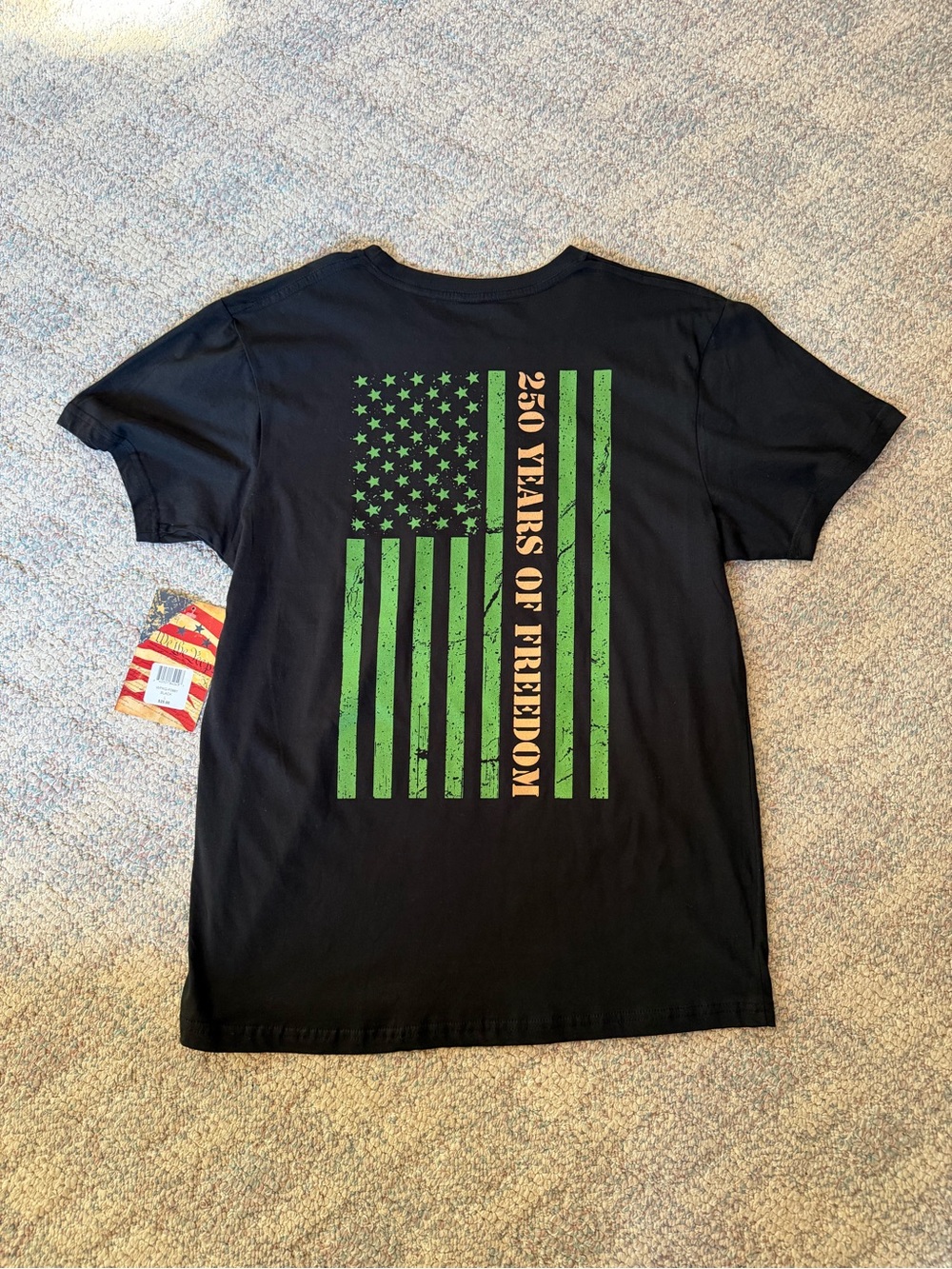 Men's Black Graphic Tee with Green Flag Print